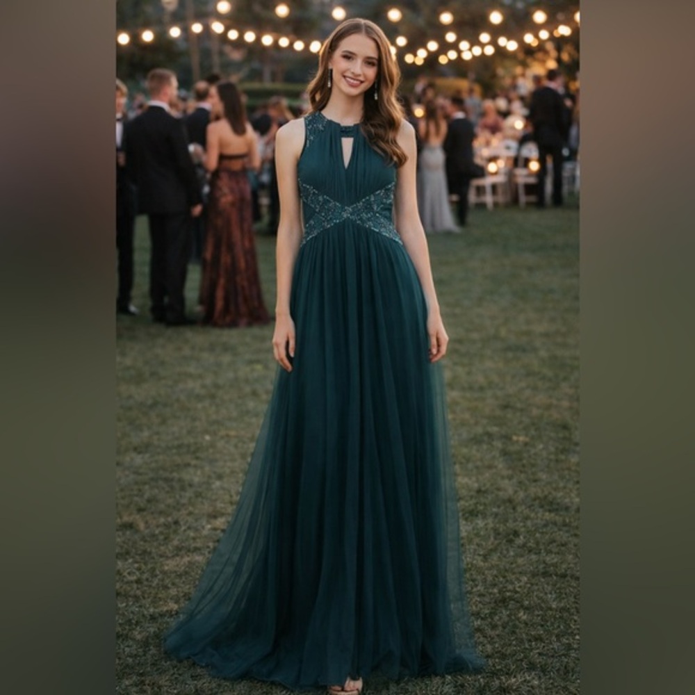 Emerald Green Gown Maxi Chiffon Dress-Size 0 - Picture 2 of 10